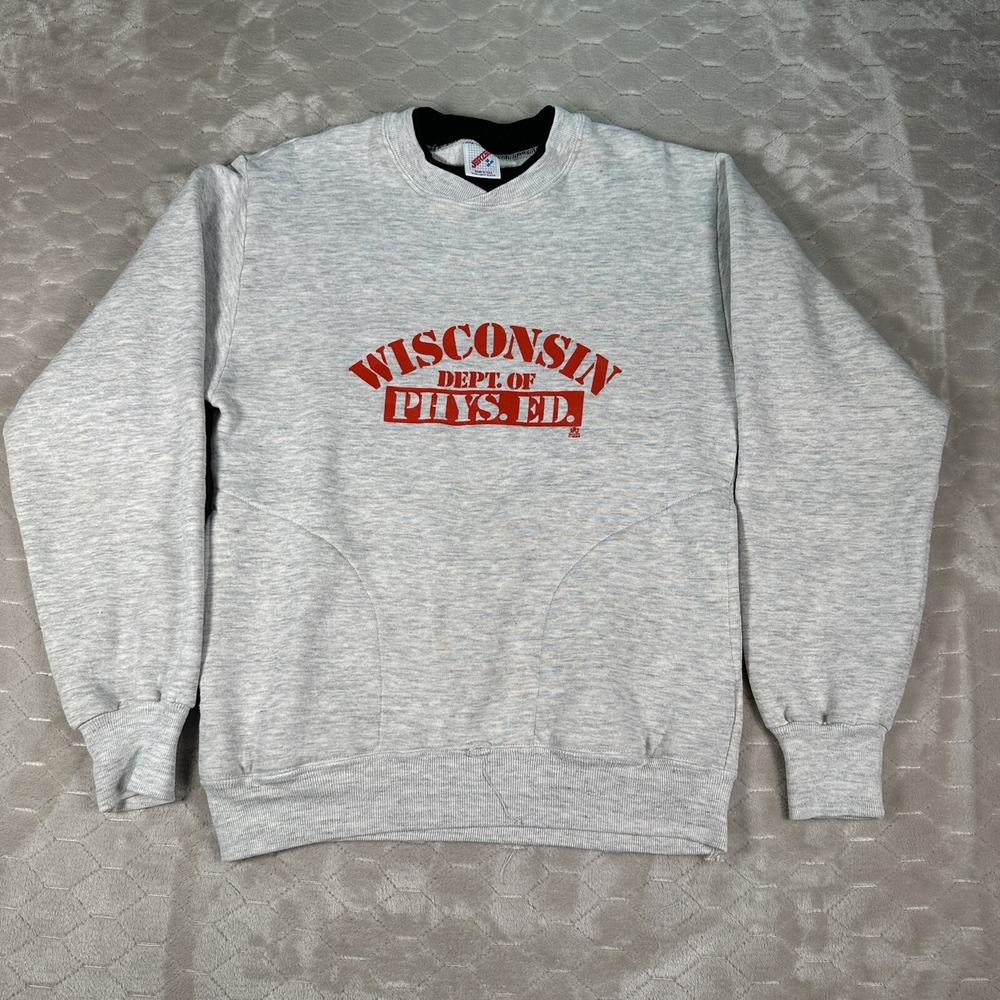 VTG University of Wisconsin Badgers Crewneck Sweatshirt w/ Pockets Sz M STAINS